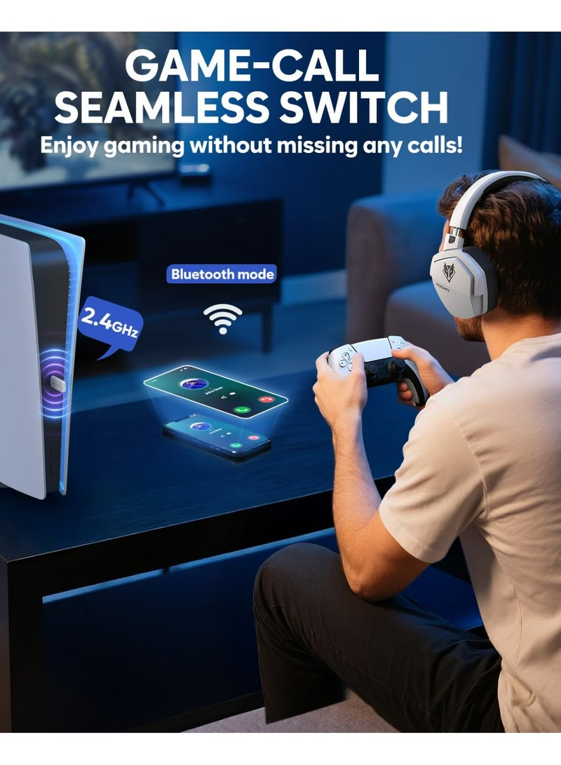NUBWO G06 Wireless Gaming Headset with Mic for Ps5 Ps4 PC, Zero Interference, 100-Hour Battery All-Day Play, 23ms Sync​ for Fortnite & Call of Duty/FPS Gamers, Triple Mode All Devices Compatible - White - Image 4