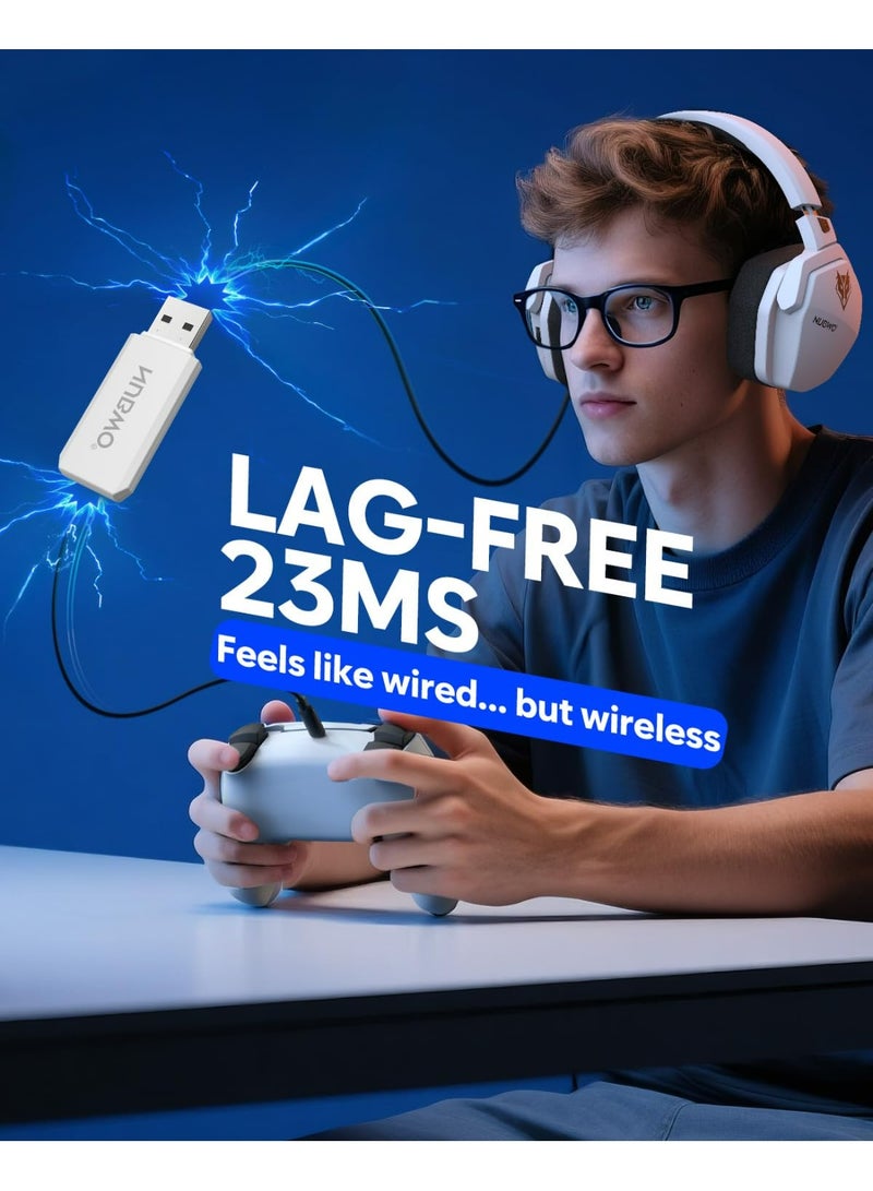 NUBWO G06 Wireless Gaming Headset with Mic for Ps5 Ps4 PC, Zero Interference, 100-Hour Battery All-Day Play, 23ms Sync​ for Fortnite & Call of Duty/FPS Gamers, Triple Mode All Devices Compatible - White - Image 3