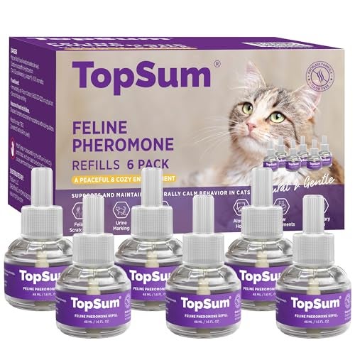 TopSum Cat Calming Pheromone Diffuser Feline Pheromones Plug in for Stress Alone At Home Spraying Fighting Scratching Aggression Excessive Meowing Purple 6 Refills - Image 1