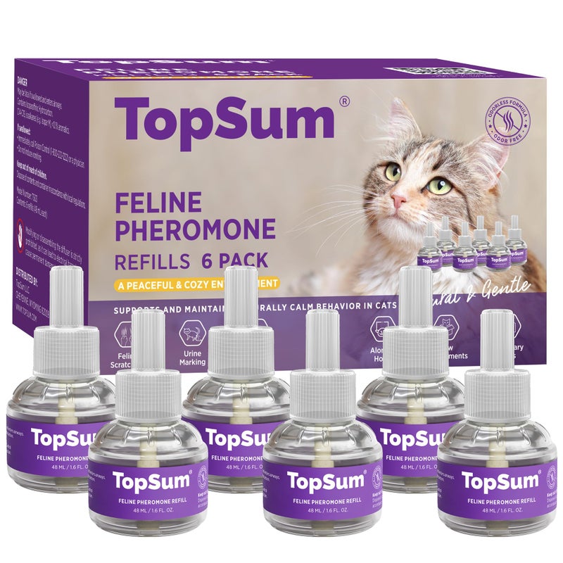 TopSum Cat Calming Pheromone Diffuser Feline Pheromones Plug in for Stress Alone At Home Spraying Fighting Scratching Aggression Excessive Meowing Purple 6 Refills - Image 2