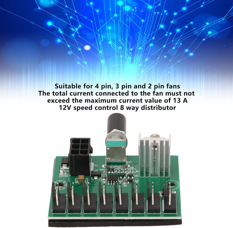 Kufoo 12V 8 Way Case Fan Speed Controller, PWM Fan Hub Controller, CPU Fan Hub PC Fan Controller for 4 Pin 3 Pin 2 Pin CPU Fans - Image 3