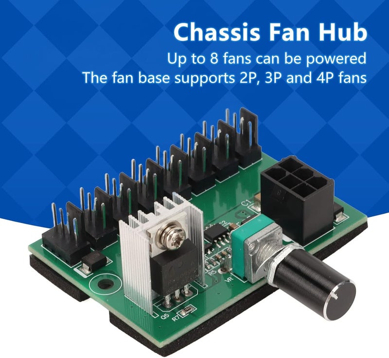 Kufoo 12V 8 Way Case Fan Speed Controller, PWM Fan Hub Controller, CPU Fan Hub PC Fan Controller for 4 Pin 3 Pin 2 Pin CPU Fans - Image 2