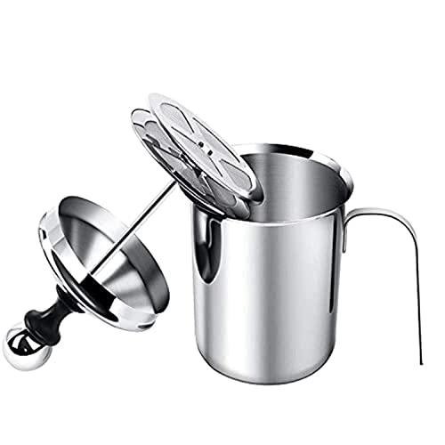 THW® 400 ML Milk Frother, Manual Frother Milk Frothing Pitchers Stainless Steel Coffee Milk Foamer Milk Creamer Frother Latte Cappuccino Foam Pitcher Manual Milk Creamer with Handle - Image 1
