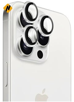 HuHa Camera Lens Protector for iPhone 15 Pro and 15 Pro Max Tempered Glass Aluminum Ring Cover, HD Clear, iPhone Camera Design Matching, Anti-Reflection, Anti-Scratch, Full Set (White Titanium)  - Image 1