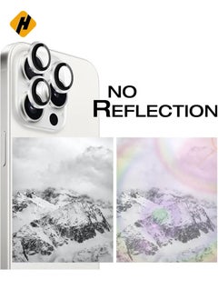 HuHa Camera Lens Protector for iPhone 15 Pro and 15 Pro Max Tempered Glass Aluminum Ring Cover, HD Clear, iPhone Camera Design Matching, Anti-Reflection, Anti-Scratch, Full Set (White Titanium)  - Image 2