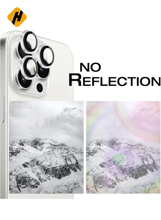 Camera Lens Protector for iPhone 15 Pro and 15 Pro Max Tempered Glass Aluminum Ring Cover, HD Clear, iPhone Camera Design Matching, Anti-Reflection, Anti-Scratch, Full Set (White Titanium)