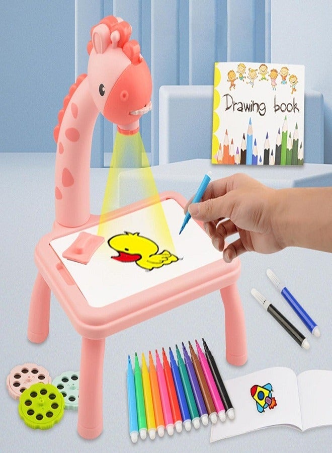 Giraffe's Draw Projector Toy - Drawing Projector Table For Kids Kids Drawing Board Projector Table Child Learning Desk With Smart Projector For Kids Boys Girls Age 3+ (Pink) - Image 1