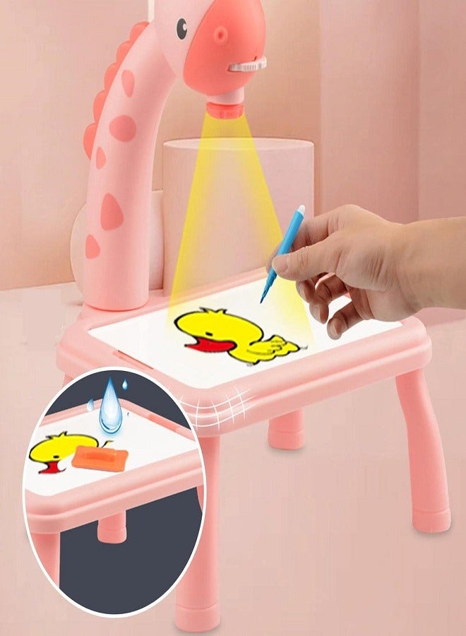 Giraffe's Draw Projector Toy - Drawing Projector Table For Kids Kids Drawing Board Projector Table Child Learning Desk With Smart Projector For Kids Boys Girls Age 3+ (Pink) - Image 2