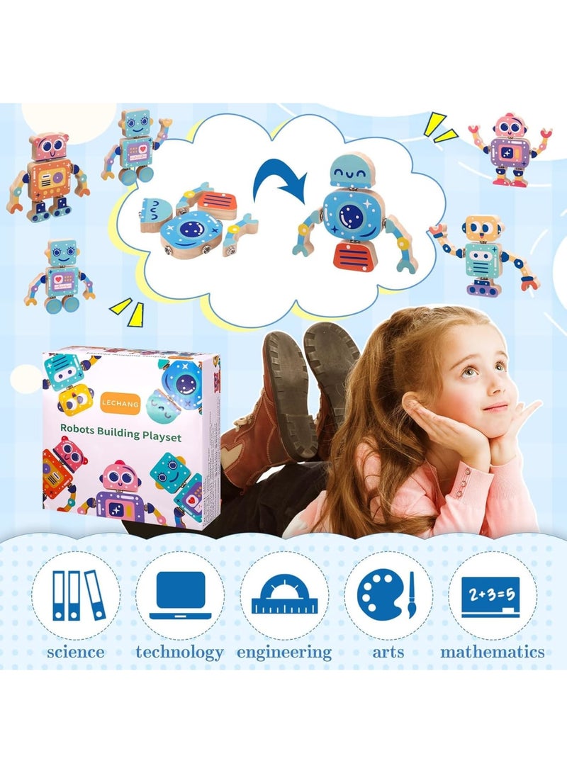 SYOSI Montessori Building Blocks Toys for Kids – Create Custom Robots by Randomizing Head, Arms, Body, and Legs – Educational STEM Toy for Imagination and Problem-Solving Skills (Colorful) - Image 5