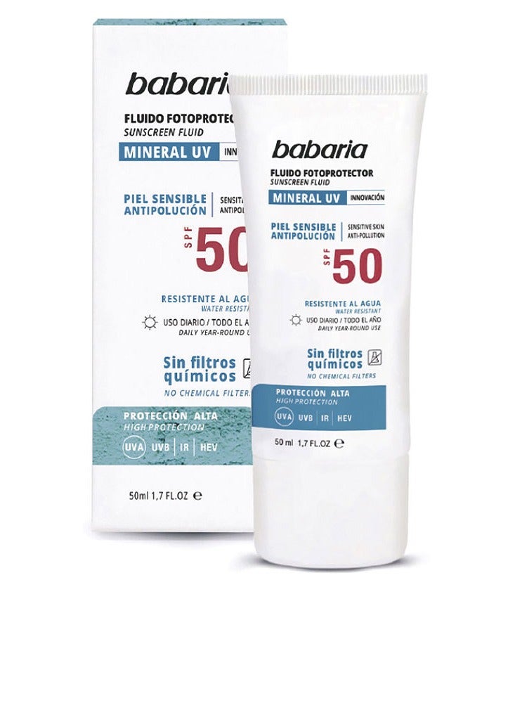 Babaria Sun Mineral UV Facial Fluid SPF50 50ml - Image 1
