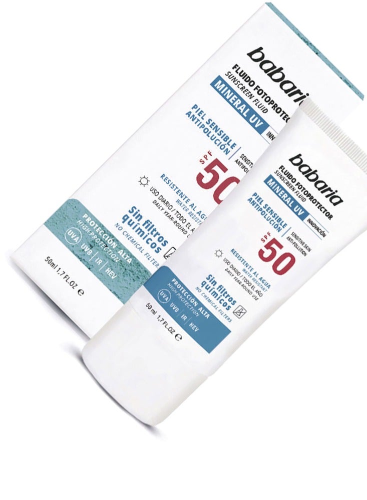Babaria Sun Mineral UV Facial Fluid SPF50 50ml - Image 2