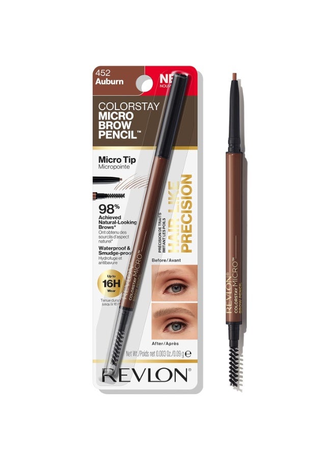 ريفلون Revlon ColorStay Micro Eyebrow Pencil with Built In Spoolie Brush, Infused with Argan and Marula Oil, Waterproof, Smudgeproof, 452 Auburn, 0.003 oz Auburn - Image 1