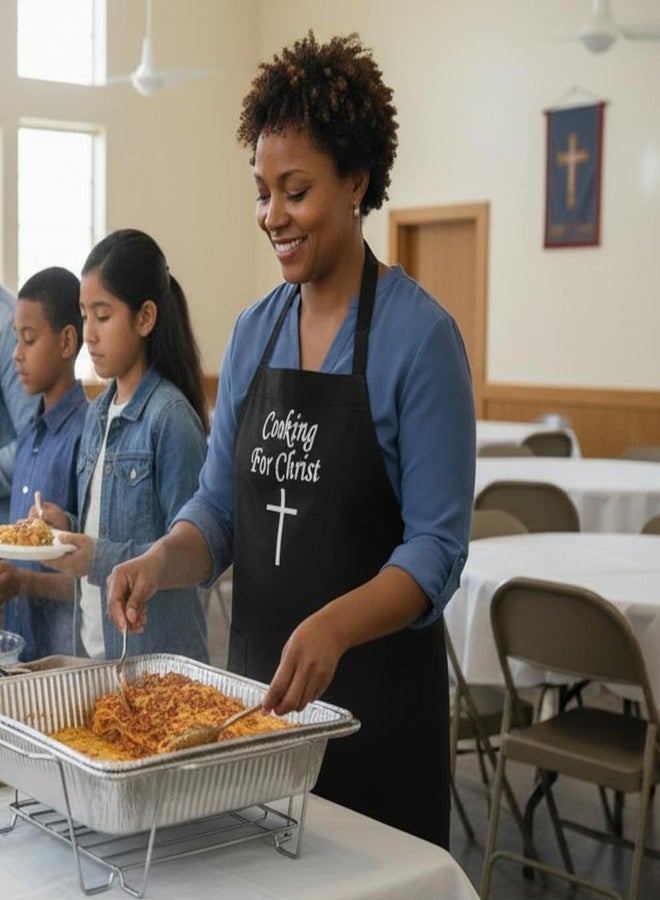 CoolAprons Cooking For Christ Christian Black Chef Apron, Evangelical Aprons, Religious Church Kitchen Linens - Image 3