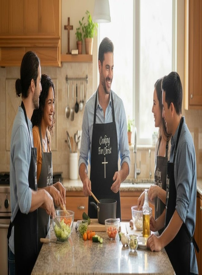 CoolAprons Cooking For Christ Christian Black Chef Apron, Evangelical Aprons, Religious Church Kitchen Linens - Image 2