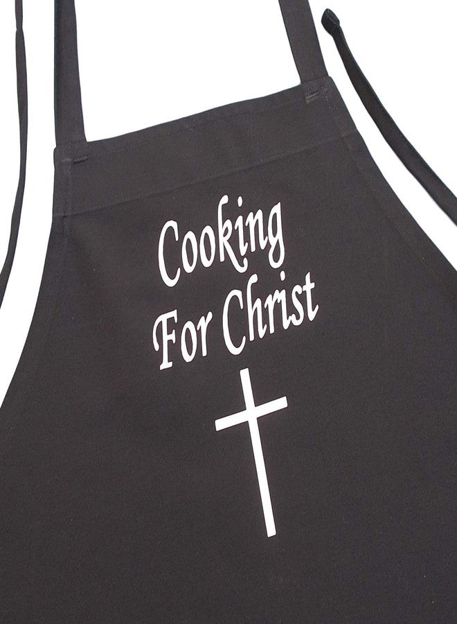 CoolAprons Cooking For Christ Christian Black Chef Apron, Evangelical Aprons, Religious Church Kitchen Linens - Image 1