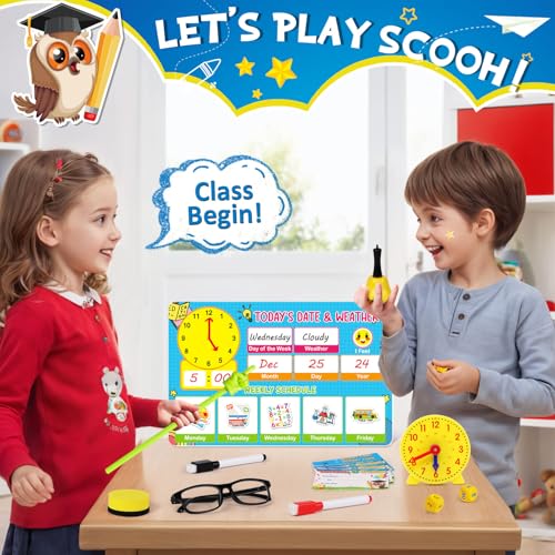 UOMTFAI Pretend Play Teacher Set Kids Pretend Teacher Playset with Whiteboard Learning Clock Magnetic Numbers and Map Puzzles Pretend Play Teaching Toys Learning Education Toys for Kids - Image 5