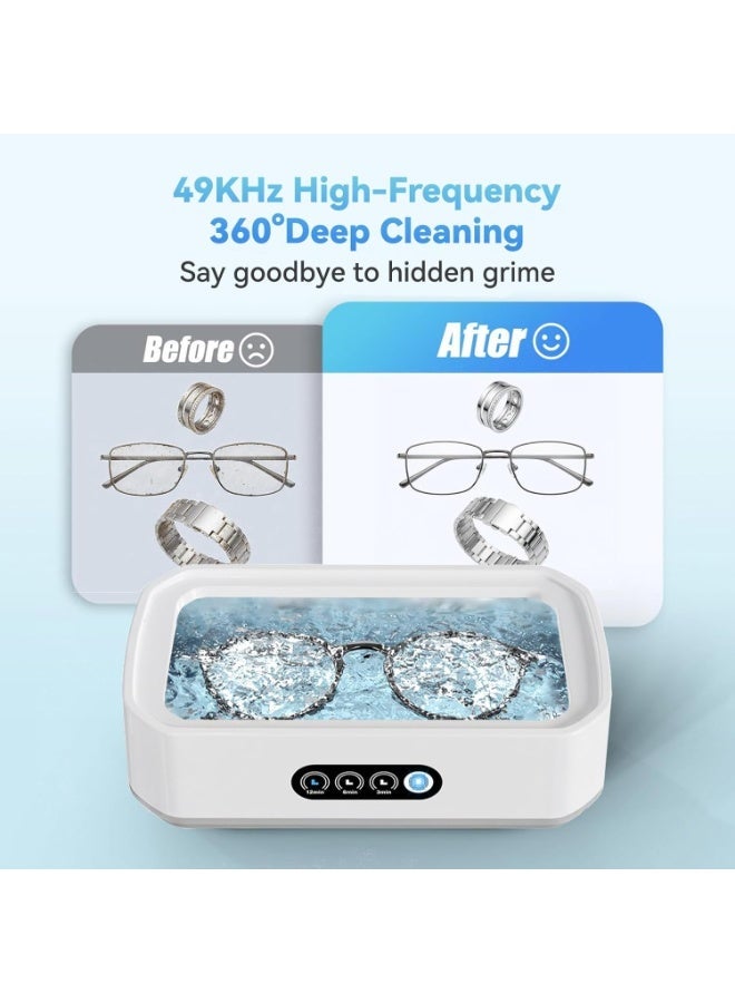 Walpck Ultrasonic Jewelry Cleaner Machine: 49KHz Ultrasonic Cleaner with 3 Cleaning Modes for Jewelry,Glasses,Rings,Watch Strap,Dentures,Retainers,Coins,Earring,650ML 304 Stainless Steel Tank(White) - Image 3