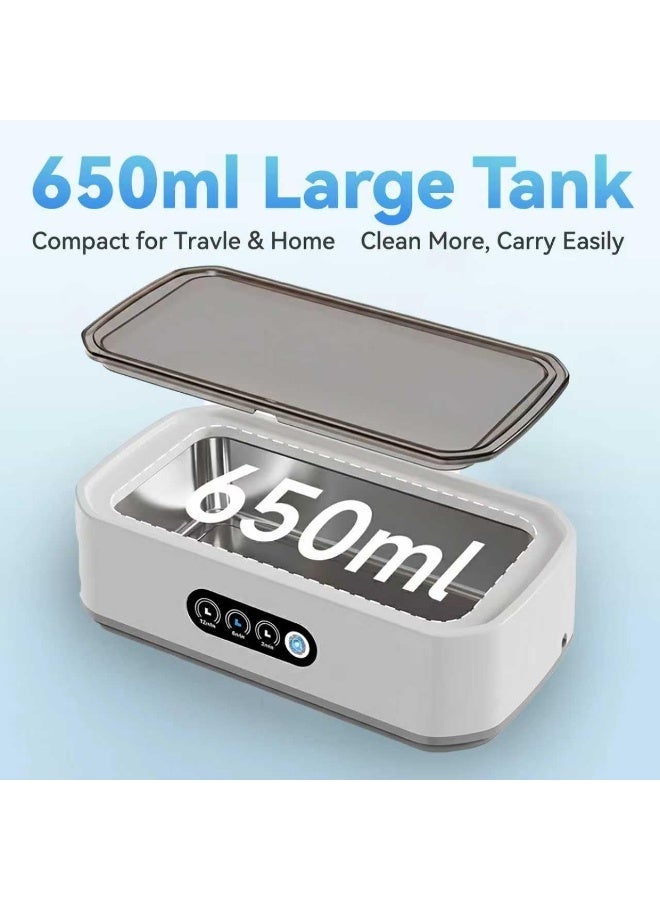Walpck Ultrasonic Jewelry Cleaner Machine: 49KHz Ultrasonic Cleaner with 3 Cleaning Modes for Jewelry,Glasses,Rings,Watch Strap,Dentures,Retainers,Coins,Earring,650ML 304 Stainless Steel Tank(White) - Image 4