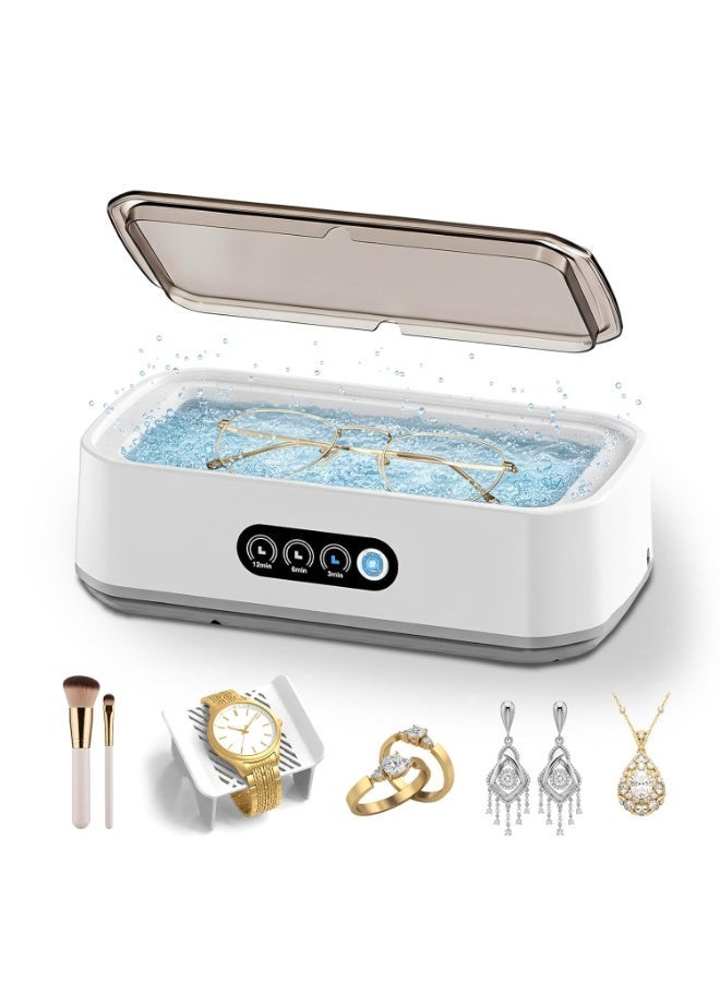 Walpck Ultrasonic Jewelry Cleaner Machine: 49KHz Ultrasonic Cleaner with 3 Cleaning Modes for Jewelry,Glasses,Rings,Watch Strap,Dentures,Retainers,Coins,Earring,650ML 304 Stainless Steel Tank(White) - Image 1