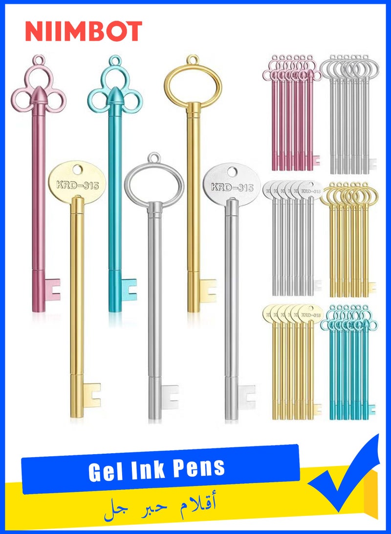نيمبوت 48 قطعة اقلام حبر جل بتصميم كلاسيكي على شكل مفتاح، اقلام مبتكرسوداء رفيعة للوازم المدرسية المكتبية - Image 1