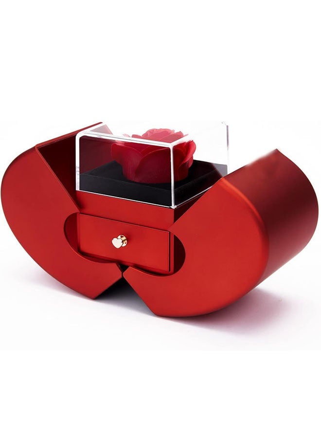 JCB CHIC Heart Shaped Preserved Red Rose Jewelry Box，Forever Rose Ring Storage Drawer Box with Clear Display Case，Ring Gift Box ，Premium Proposal Wedding Gift Box for Ladies Anniversary Birthday - Image 3