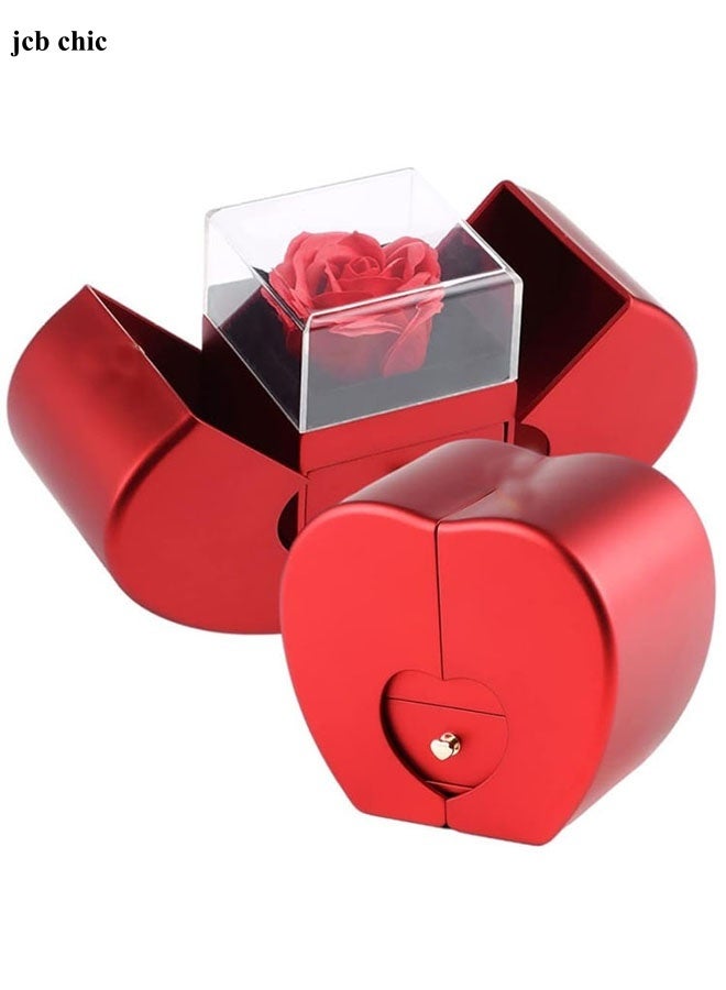 JCB CHIC Heart Shaped Preserved Red Rose Jewelry Box，Forever Rose Ring Storage Drawer Box with Clear Display Case，Ring Gift Box ，Premium Proposal Wedding Gift Box for Ladies Anniversary Birthday - Image 1