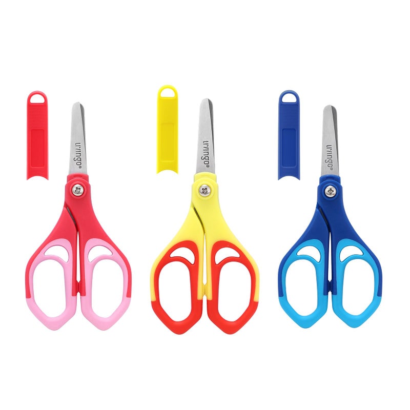LIVINGO 5 Blunt Kid Scissors Stainless Safety Toddler Preschool Children Scissors School for Student Classroom Craft Art Assorted Color 3 Pack - Image 2