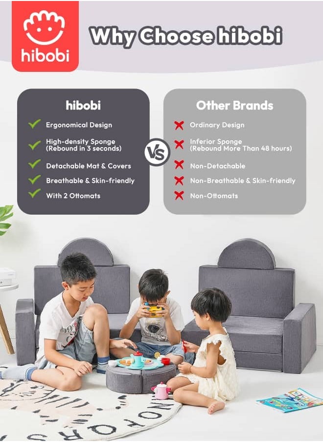 hibobi Baby Chair & Kids' Play Couch Set - 14 Piece Modular Foam Sofa for Toddlers and Babies, Indoor/Outdoor Playhouse Seating - Grey  - Image 3