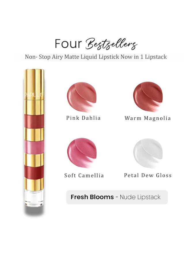 Parul Garg Beauty Fresh Bloom 4-in-1 Nude Shades Liquid Lipstick Stack with Gloss | Matte, Transfer-Proof, Lightweight | Travel Friendly Stackable Lipsticks for Women | Made for Indian Skin Tones - Image 2