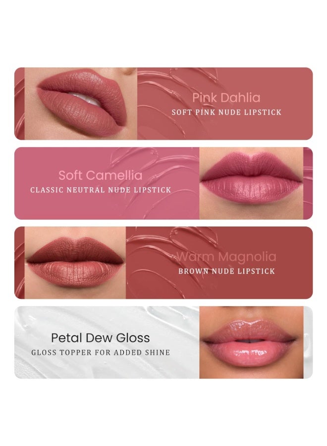 Parul Garg Beauty Fresh Bloom 4-in-1 Nude Shades Liquid Lipstick Stack with Gloss | Matte, Transfer-Proof, Lightweight | Travel Friendly Stackable Lipsticks for Women | Made for Indian Skin Tones - Image 4