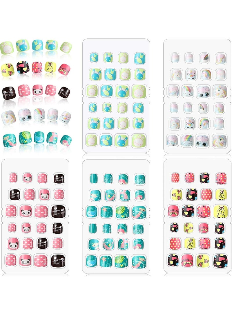 Kids Press on Nails Children, 120 Pieces Fake Artificial Tips Girls Full Cover Short False Fingernails for Decoration (Bunny Pattern) - Image 1