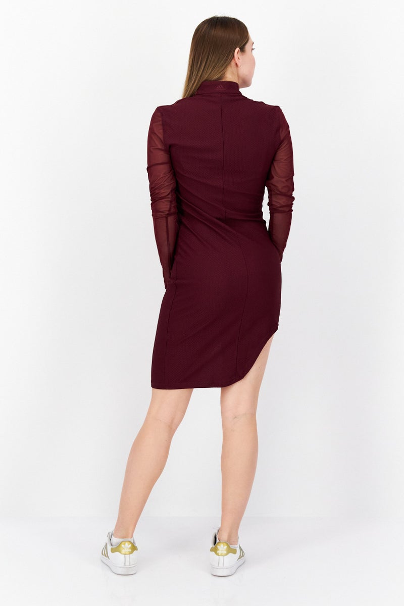 Adidas Women Sportswear Fit Long Sleeve Outdoor Dress, Maroon - Image 3