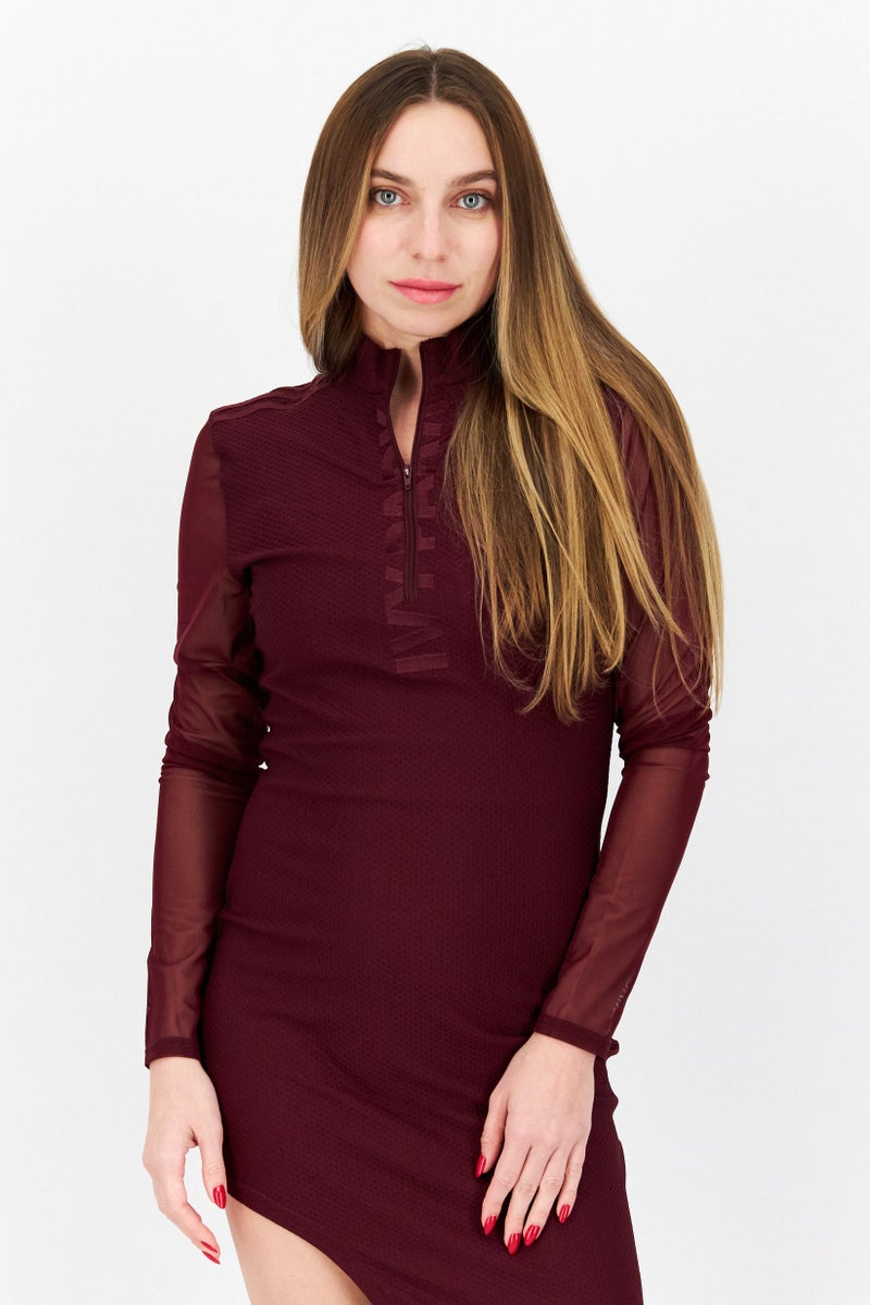 Adidas Women Sportswear Fit Long Sleeve Outdoor Dress, Maroon - Image 2