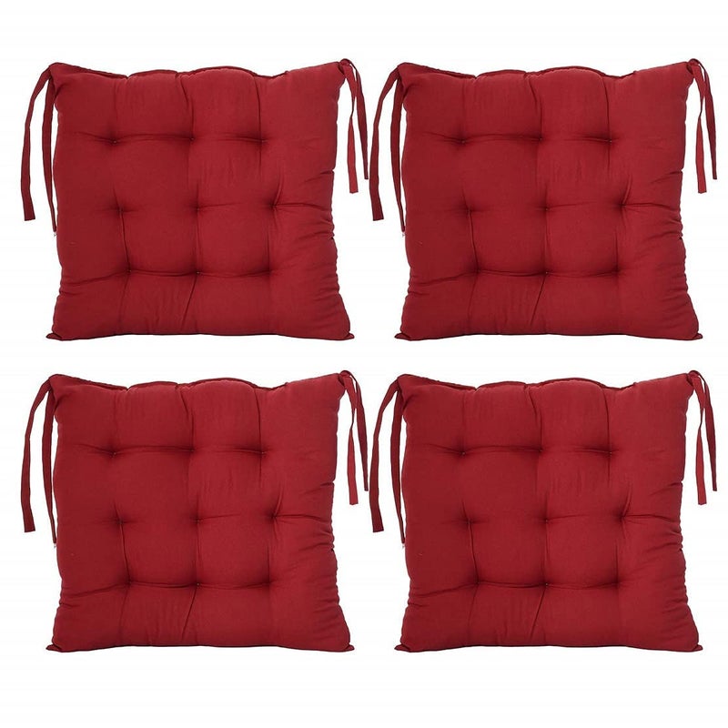 TEEJA Geomatric Printed Microfiber Durable Comfortable Soft Square Chair Pad Cushion Seat Pad with Ties 16INCHES 16 INCHES Maroon 7 - Image 2