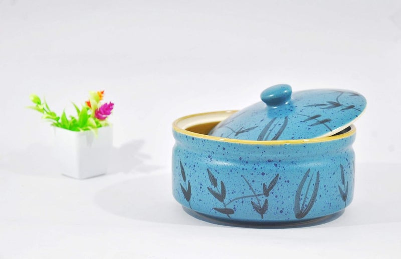 Caffeine Ceramic Handmade Golden Turquoise Serving Donga with lid Set of 1 - Image 1