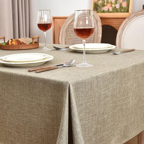 Fitable Faux Linen Table Clothes 60 x 84 Inch - 2 Pack Khaki Tablecloths for Rectangle Tables, Faux Burlap Table Covers for Kitchen Dining, Party, Farmhouse, Baby Shower - Image 2