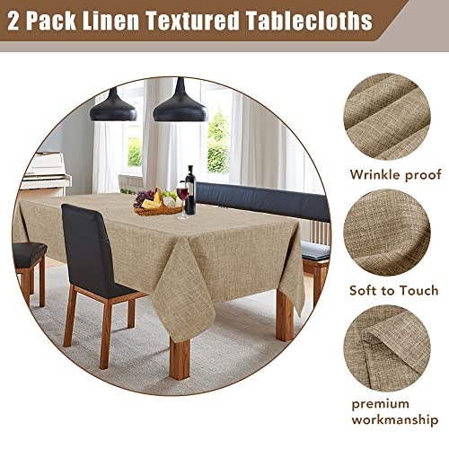 Fitable Faux Linen Table Clothes 60 x 84 Inch - 2 Pack Khaki Tablecloths for Rectangle Tables, Faux Burlap Table Covers for Kitchen Dining, Party, Farmhouse, Baby Shower - Image 4