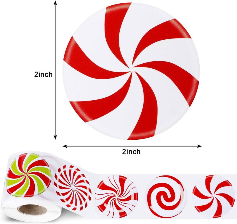 klarako 300 Pieces Christmas Candy Stickers Candy Roll Labels 6 Alternating Designs Candy Labels Circle Round Color Small Candy Seals for Christmas (2 Inch) - Image 2
