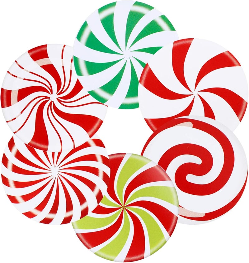 klarako 300 Pieces Christmas Candy Stickers Candy Roll Labels 6 Alternating Designs Candy Labels Circle Round Color Small Candy Seals for Christmas (2 Inch) - Image 1