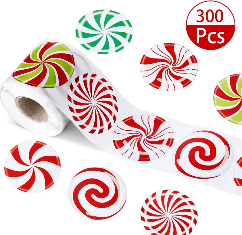 klarako 300 Pieces Christmas Candy Stickers Candy Roll Labels 6 Alternating Designs Candy Labels Circle Round Color Small Candy Seals for Christmas (2 Inch) - Image 3