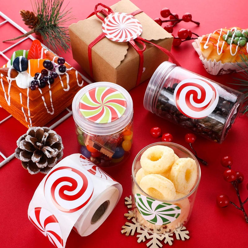 klarako 300 Pieces Christmas Candy Stickers Candy Roll Labels 6 Alternating Designs Candy Labels Circle Round Color Small Candy Seals for Christmas (2 Inch) - Image 4