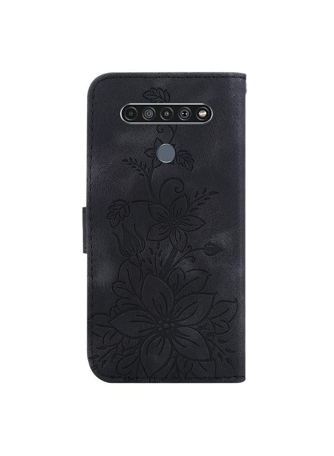 اس-توب جراب لهاتف LG K61 مصنوع من الجلد المنقوش بنقشة زنبق - Image 3