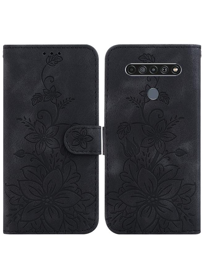 اس-توب جراب لهاتف LG K61 مصنوع من الجلد المنقوش بنقشة زنبق - Image 1