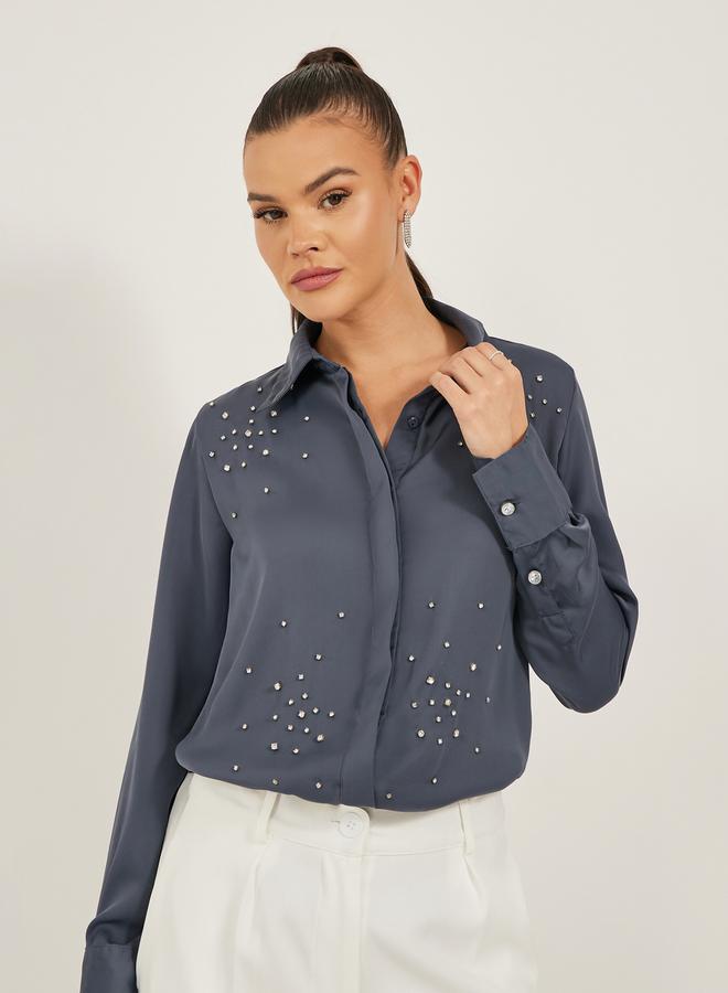 Styli Embellished Spread Collar Regular Fit Shirt - Image 3