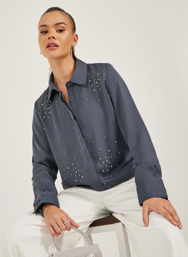Styli Embellished Spread Collar Regular Fit Shirt - Image 1