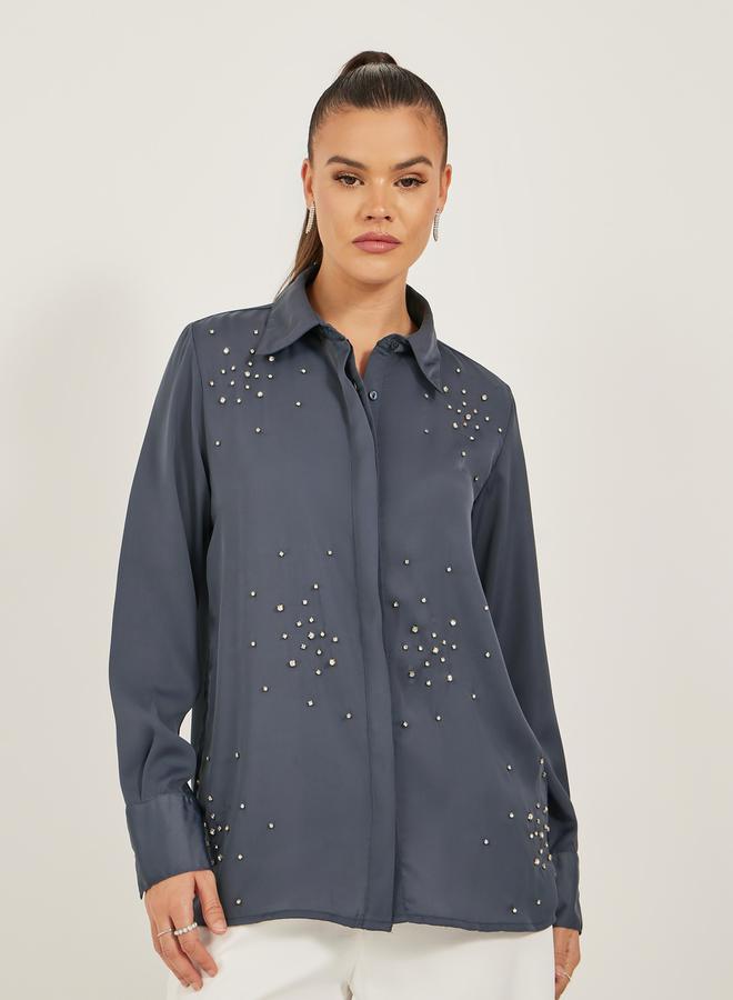 Styli Embellished Spread Collar Regular Fit Shirt - Image 4