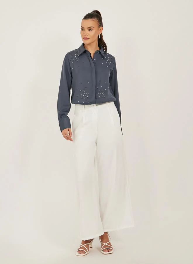 Styli Embellished Spread Collar Regular Fit Shirt