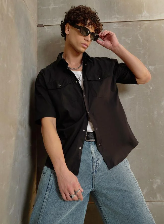 SASSAFRAS SASSAFRAS Black Poplin Front Pocket Relax Fit Shirt