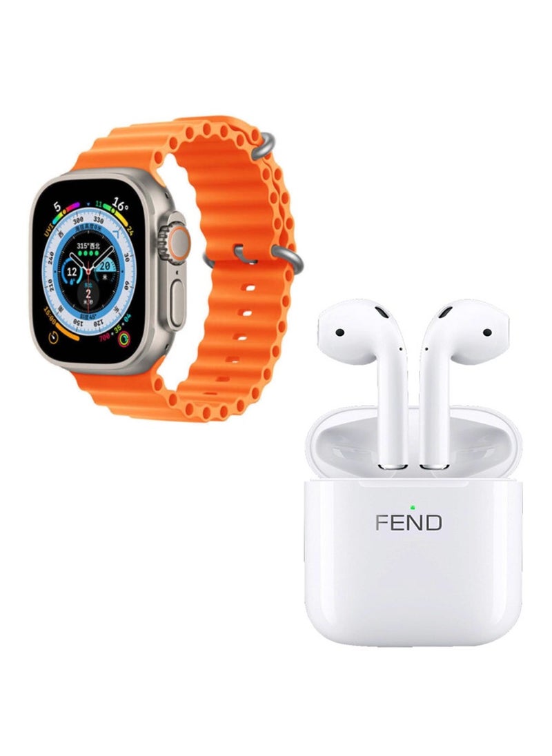 فيند - ساعة Fend F8 Ultra الذكية بشاشة كاملة HD مع حزامين وبلوتوث NFC GPS وسماعات أذن بلوتوث لاسلكية FW6 - Image 1