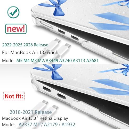 May Chen Case for MacBook Air 13/13.6 inch M5 A3449 M4 A3240 M3 A3113 M2 A2681, 2026 2025 2024-2022, Plastic Hard Shell with Keyboard Cover & Screec Protector, Watercolor Bows - Image 3